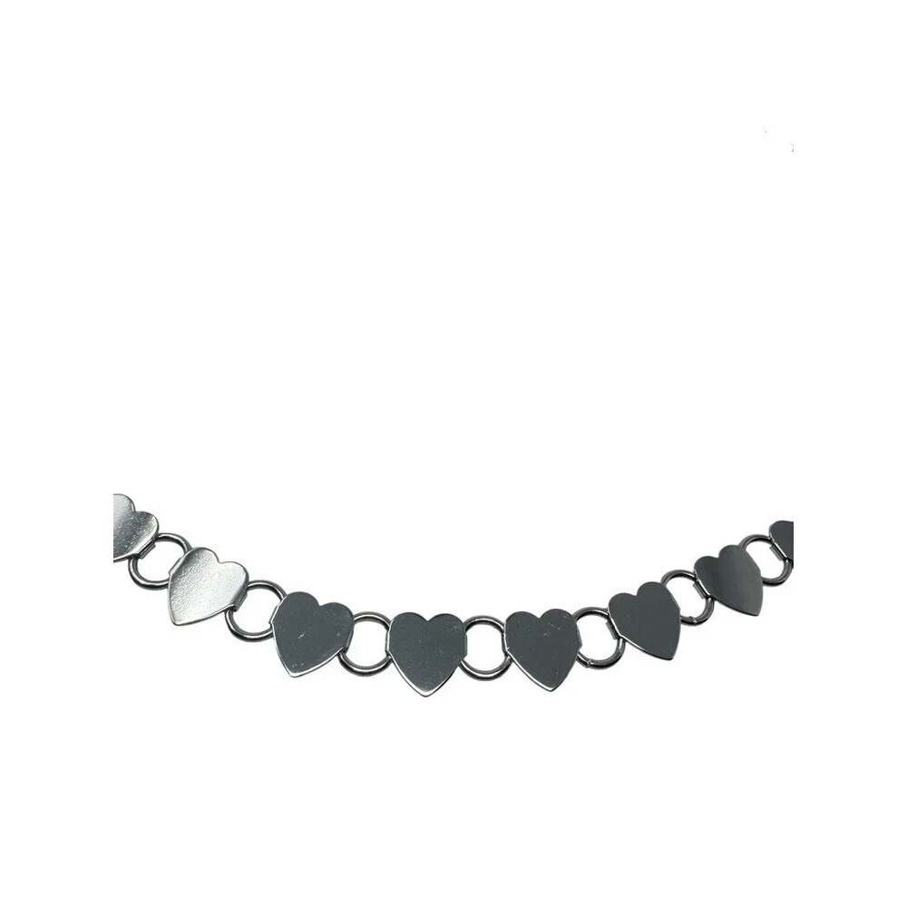 Vintage Y2K Silver Metal Heart Link Chain Belt Adjustable Boho Coquette 39